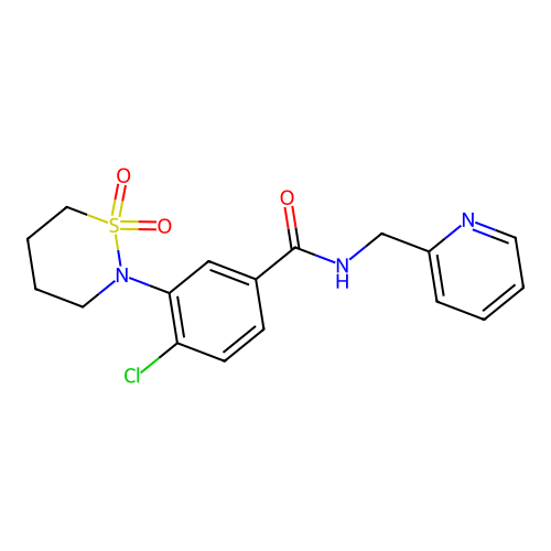 4-chloro-3-(1,1-dioxido-1,2-thiazinan-2-yl)-N-(pyridin-2-ylmethyl)benzamide structure