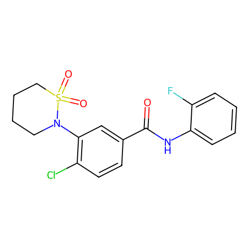 4-chloro-3-(1,1-dioxido-1,2-thiazinan-2-yl)-N-(2-fluorophenyl)benzamide structure