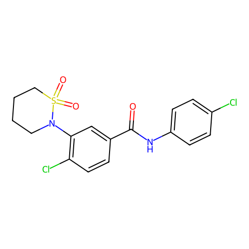 4-chloro-N-(4-chlorophenyl)-3-(1,1-dioxido-1,2-thiazinan-2-yl)benzamide structure