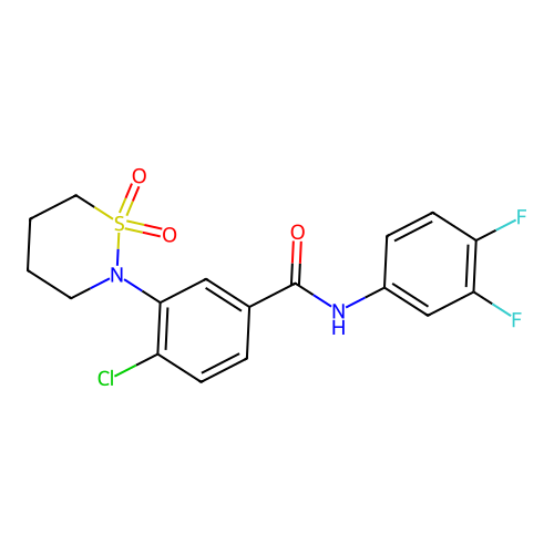 4-chloro-N-(3,4-difluorophenyl)-3-(1,1-dioxido-1,2-thiazinan-2-yl)benzamide structure