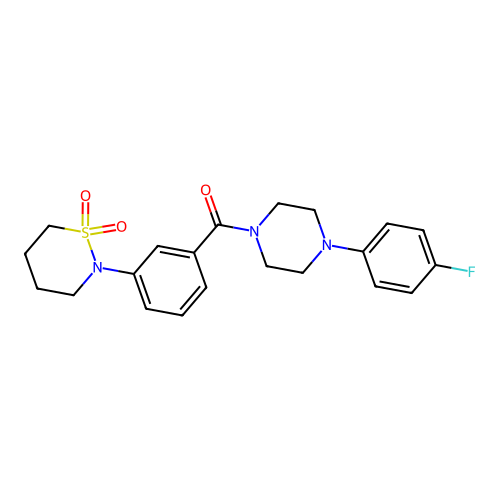 (3-(1,1-dioxido-1,2-thiazinan-2-yl)phenyl)(4-(4-fluorophenyl)piperazin-1-yl)methanone structure