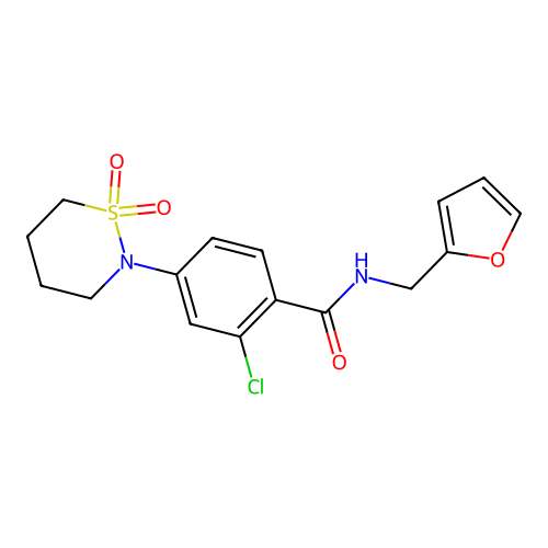 2-chloro-4-(1,1-dioxido-1,2-thiazinan-2-yl)-N-(furan-2-ylmethyl)benzamide structure