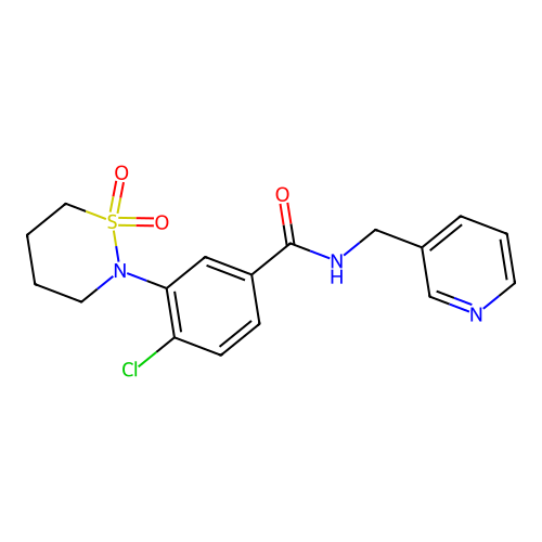 4-chloro-3-(1,1-dioxido-1,2-thiazinan-2-yl)-N-(pyridin-3-ylmethyl)benzamide structure
