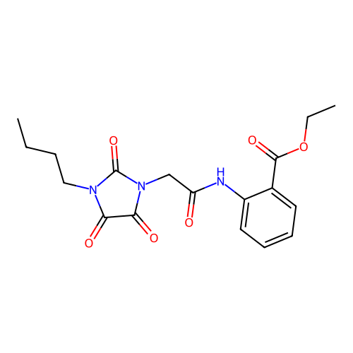 Ethyl 2-[[2-(3-butyl-2,4,5-trioxoimidazolidin-1-yl)acetyl]amino]benzoate structure