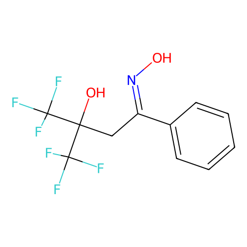 Butyrophenone, 3-hydroxy-4,4,4-trifluoro-3-trifluoromethyl-, oxime structure