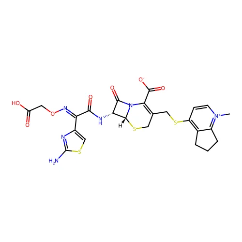 (6R,7R)-7-[[(2E)-2-(2-氨基-1,3-噻唑-4-基)-2-(羧基甲氧基亚氨基)乙酰基]氨基]-3-[(1-甲基-6,7-二氢-5H-环戊[b]吡啶-1-鎓-4-基)硫基甲基]-8-氧代-5-噻-1-氮杂双环[4.2.0]辛-2-烯-2-羧酸酯 structure