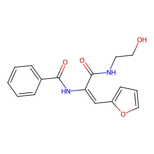 N-{(1E)-1-(furan-2-yl)-3-[(2-hydroxyethyl)amino]-3-oxoprop-1-en-2-yl}benzamide structure
