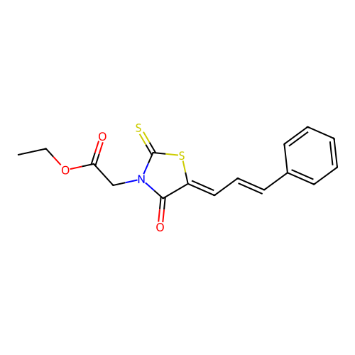ethyl 2-((Z)-4-oxo-5-((E)-3-phenylallylidene)-2-thioxothiazolidin-3-yl)acetate structure