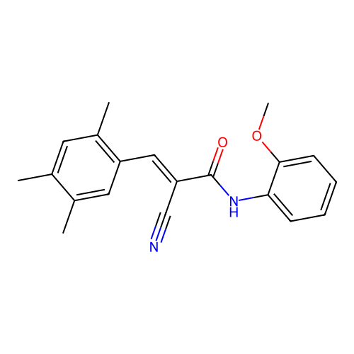 (E)-2-cyano-N-(2-methoxyphenyl)-3-(2,4,5-trimethylphenyl)prop-2-enamide structure
