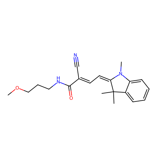 (E,4E)-2-cyano-N-(3-methoxypropyl)-4-(1,3,3-trimethylindol-2-ylidene)but-2-enamide structure