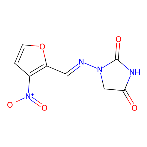 1-(3'-Nitro-2-furfurylideneamino)hydantoin structure