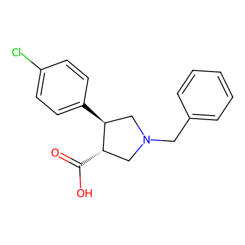 Trans-1-benzyl-4-(4-chlorophenyl)pyrrolidine-3-carboxylic acid structure
