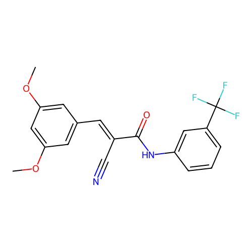 2-cyano-3-(3,5-dimethoxyphenyl)-N-[3-(trifluoromethyl)phenyl]prop-2-enamide structure