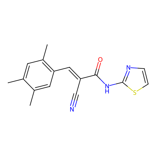 (E)-2-cyano-N-(1,3-thiazol-2-yl)-3-(2,4,5-trimethylphenyl)prop-2-enamide structure