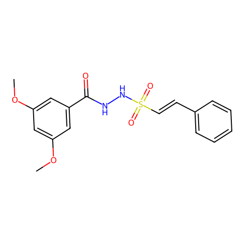 3,5-dimethoxy-N'-(2-phenylethenesulfonyl)benzohydrazide structure