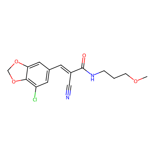 3-(7-chloro-1,3-dioxaindan-5-yl)-2-cyano-N-(3-methoxypropyl)prop-2-enamide structure