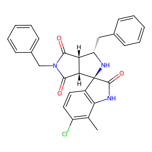 (1'R,3'S,3a'S,6a'R)-3',5'-dibenzyl-6-chloro-7-methyl-3',3a'-dihydro-2'H-spiro[indoline-3,1'-pyrrolo[3,4-c]pyrrole]-2,4',6'(5'H,6a'H)-trione structure