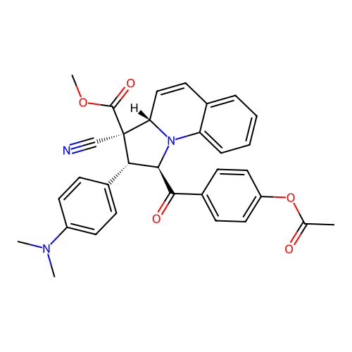 (1R,2R,3R,3aS)-methyl 1-(4-acetoxybenzoyl)-3-cyano-2-(4-(dimethylamino)phenyl)-1,2,3,3a-tetrahydropyrrolo[1,2-a]quinoline-3-carboxylate structure