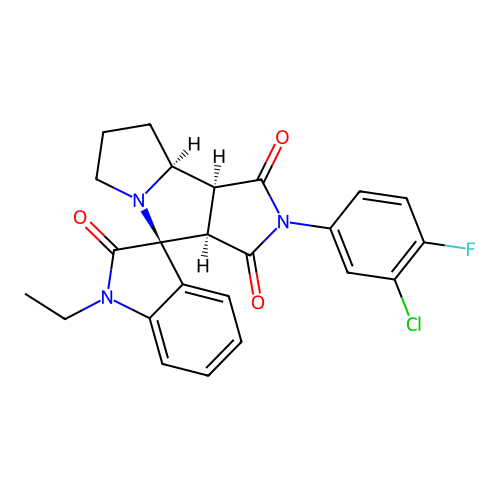 (3aR,4S,8aS,8bS)-2-(3-chloro-4-fluorophenyl)-1'-ethylspiro[3a,6,7,8,8a,8b-hexahydropyrrolo[3,4-a]pyrrolizine-4,3'-indole]-1,2',3-trione structure