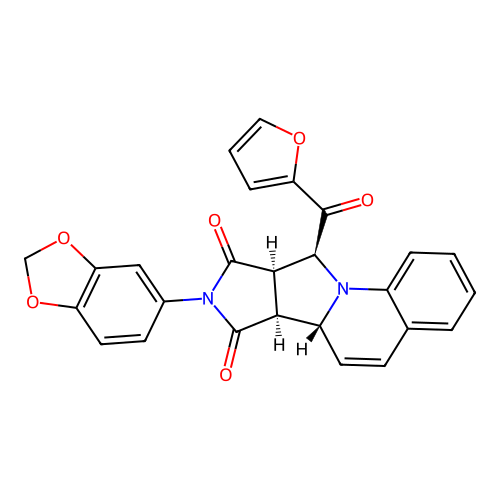 (6aR,6bS,9aR,10S)-8-(1,3-benzodioxol-5-yl)-10-(furan-2-ylcarbonyl)-9a,10-dihydro-6aH-pyrrolo[3',4':3,4]pyrrolo[1,2-a]quinoline-7,9(6bH,8H)-dione structure