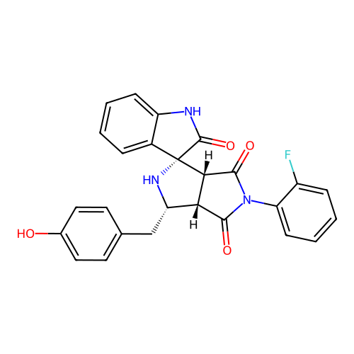 (1'R,3'S,3a'S,6a'R)-5'-(2-fluorophenyl)-3'-(4-hydroxybenzyl)-3',3a'-dihydro-2'H-spiro[indoline-3,1'-pyrrolo[3,4-c]pyrrole]-2,4',6'(5'H,6a'H)-trione structure