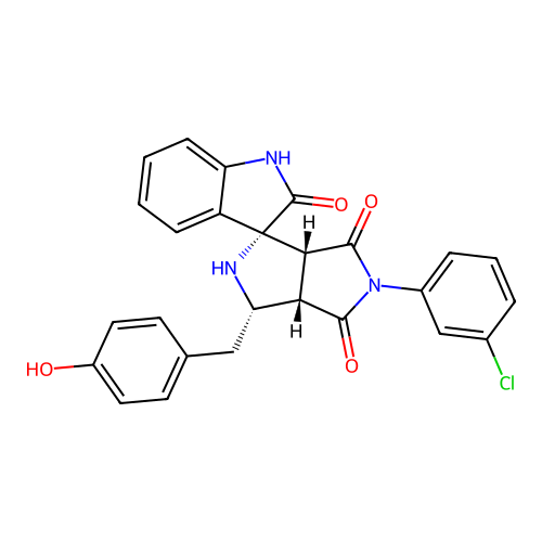(1'R,3'S,3a'S,6a'R)-5'-(3-chlorophenyl)-3'-(4-hydroxybenzyl)-3',3a'-dihydro-2'H-spiro[indoline-3,1'-pyrrolo[3,4-c]pyrrole]-2,4',6'(5'H,6a'H)-trione structure