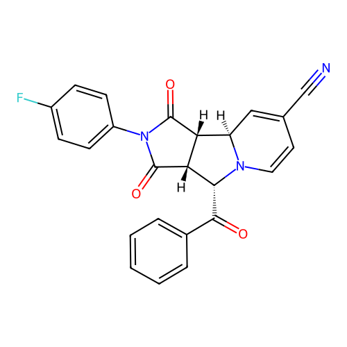 (3aR,4S,9aR,9bS)-4-benzoyl-2-(4-fluorophenyl)-1,3-dioxo-2,3,3a,4,9a,9b-hexahydro-1H-pyrrolo[3,4-a]indolizine-8-carbonitrile structure