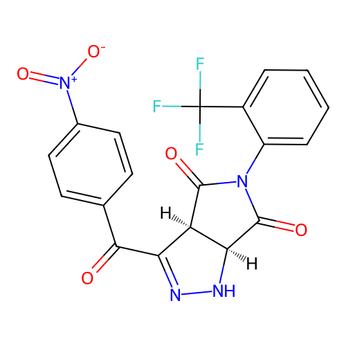 (3aS,6aS)-3-(4-nitrobenzoyl)-5-(2-(trifluoromethyl)phenyl)-1,6a-dihydropyrrolo[3,4-c]pyrazole-4,6(3aH,5H)-dione structure