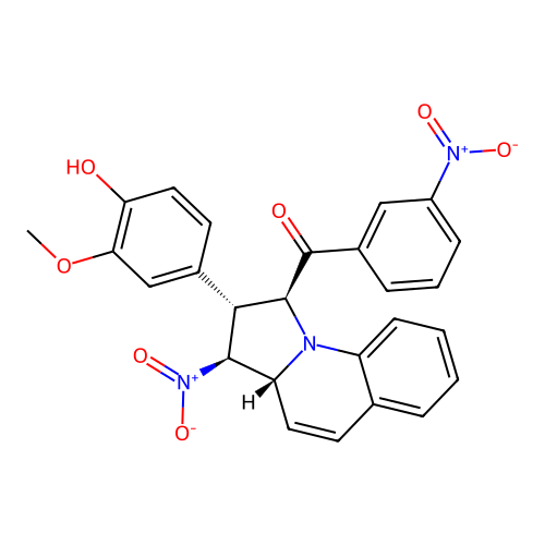 ((1S,2R,3S,3aR)-2-(4-hydroxy-3-methoxyphenyl)-3-nitro-1,2,3,3a-tetrahydropyrrolo[1,2-a]quinolin-1-yl)(3-nitrophenyl)methanone structure