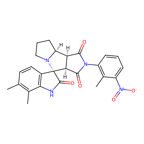 (3S,3'aR,8'aS,8'bS)-6,7-dimethyl-2'-(2-methyl-3-nitrophenyl)spiro[1H-indole-3,4'-3a,6,7,8,8a,8b-hexahydropyrrolo[3,4-a]pyrrolizine]-1',2,3'-trione structure