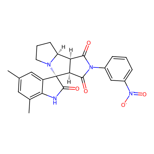 (3S,3'aR,8'aS,8'bS)-5,7-dimethyl-2'-(3-nitrophenyl)spiro[1H-indole-3,4'-3a,6,7,8,8a,8b-hexahydropyrrolo[3,4-a]pyrrolizine]-1',2,3'-trione structure