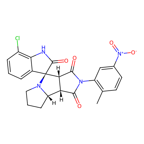 (3S,3'aR,8'aS,8'bS)-7-chloro-2'-(2-methyl-5-nitrophenyl)spiro[1H-indole-3,4'-3a,6,7,8,8a,8b-hexahydropyrrolo[3,4-a]pyrrolizine]-1',2,3'-trione structure