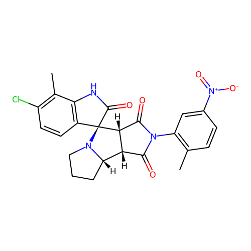 (3S,3'aR,8'aS,8'bS)-6-chloro-7-methyl-2'-(2-methyl-5-nitrophenyl)spiro[1H-indole-3,4'-3a,6,7,8,8a,8b-hexahydropyrrolo[3,4-a]pyrrolizine]-1',2,3'-trione structure