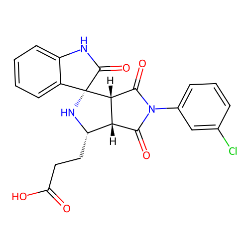 3-((1'R,3'S,3a'S,6a'R)-5'-(3-chlorophenyl)-2,4',6'-trioxo-3',3a',4',5',6',6a'-hexahydro-2'H-spiro[indoline-3,1'-pyrrolo[3,4-c]pyrrol]-3'-yl)propanoic acid structure