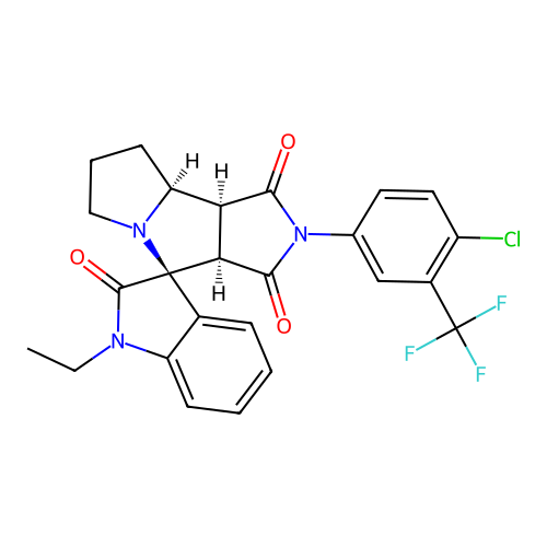 (3aR,4S,8aS,8bS)-2-[4-chloro-3-(trifluoromethyl)phenyl]-1'-ethylspiro[3a,6,7,8,8a,8b-hexahydropyrrolo[3,4-a]pyrrolizine-4,3'-indole]-1,2',3-trione structure