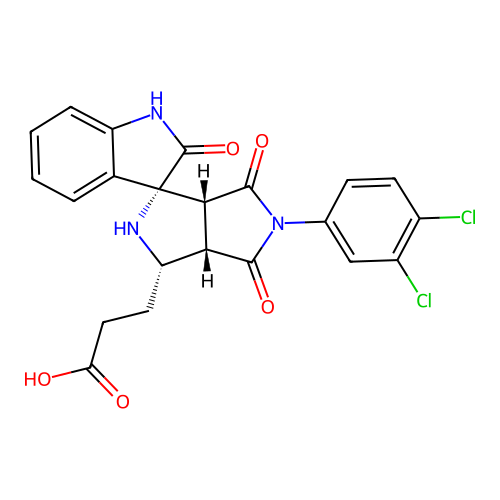 3-((1'R,3'S,3a'S,6a'R)-5'-(3,4-dichlorophenyl)-2,4',6'-trioxo-3',3a',4',5',6',6a'-hexahydro-2'H-spiro[indoline-3,1'-pyrrolo[3,4-c]pyrrol]-3'-yl)propanoic acid structure