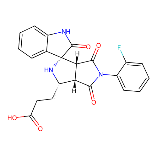 3-((1'R,3'S,3a'S,6a'R)-5'-(2-fluorophenyl)-2,4',6'-trioxo-3',3a',4',5',6',6a'-hexahydro-2'H-spiro[indoline-3,1'-pyrrolo[3,4-c]pyrrol]-3'-yl)propanoic acid structure