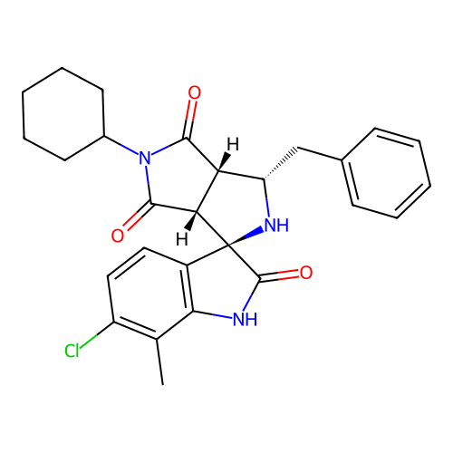 (1'R,3'S,3a'S,6a'R)-3'-benzyl-6-chloro-5'-cyclohexyl-7-methyl-3',3a'-dihydro-2'H-spiro[indoline-3,1'-pyrrolo[3,4-c]pyrrole]-2,4',6'(5'H,6a'H)-trione structure