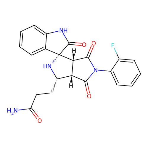 3-((1'R,3'S,3a'S,6a'R)-5'-(2-fluorophenyl)-2,4',6'-trioxo-3',3a',4',5',6',6a'-hexahydro-2'H-spiro[indoline-3,1'-pyrrolo[3,4-c]pyrrol]-3'-yl)propanamide structure