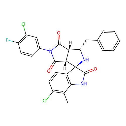 (1'R,3'S,3a'S,6a'R)-3'-benzyl-6-chloro-5'-(3-chloro-4-fluorophenyl)-7-methyl-3',3a'-dihydro-2'H-spiro[indoline-3,1'-pyrrolo[3,4-c]pyrrole]-2,4',6'(5'H,6a'H)-trione structure