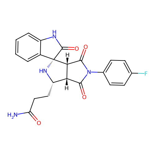 3-((1'R,3'S,3a'S,6a'R)-5'-(4-fluorophenyl)-2,4',6'-trioxo-3',3a',4',5',6',6a'-hexahydro-2'H-spiro[indoline-3,1'-pyrrolo[3,4-c]pyrrol]-3'-yl)propanamide structure