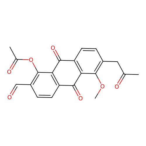 (6-Acetonyl-2-formyl-5-methoxy-9,10-dioxo-1-anthryl) acetate structure