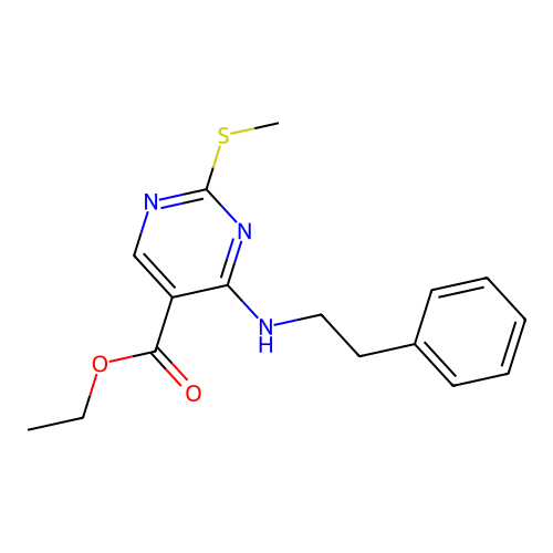 Ethyl 2-methylsulfanyl-4-(2-phenylethylamino)pyrimidine-5-carboxylate structure