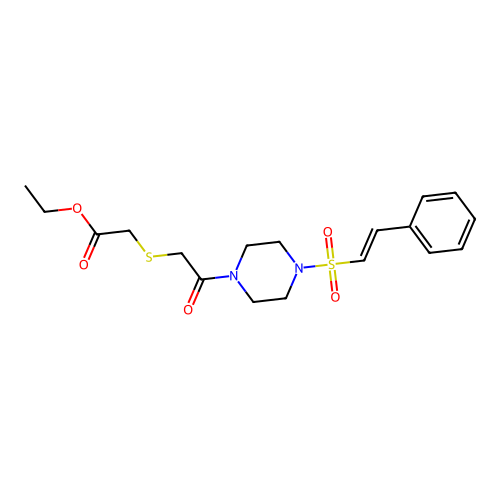 ethyl 2-({2-oxo-2-[4-(2-phenylethenesulfonyl)piperazin-1-yl]ethyl}sulfanyl)acetate structure
