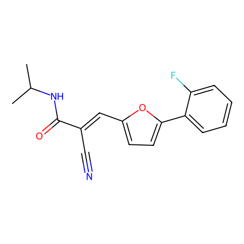 2-cyano-3-[5-(2-fluorophenyl)furan-2-yl]-N-(propan-2-yl)prop-2-enamide structure