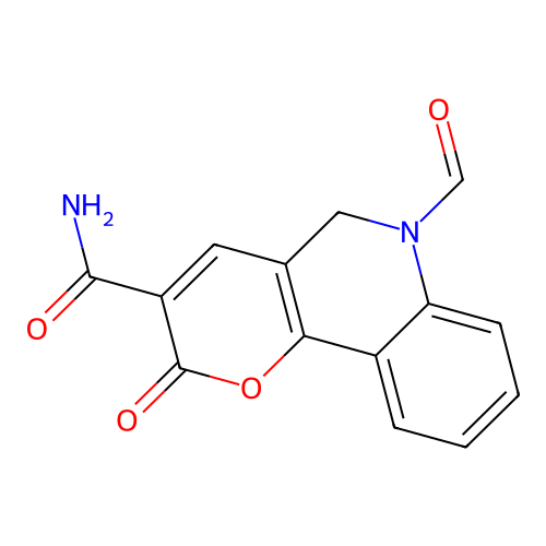 6-formyl-2-oxo-5H-pyrano[3,2-c]quinoline-3-carboxamide structure