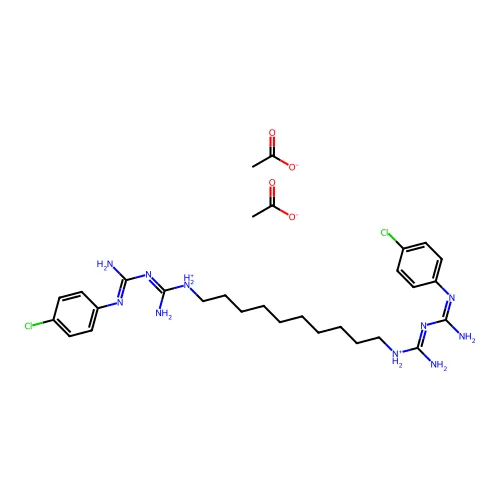 [(E)-N''-[N''-(4-氯苯基)脒基]脒基]-[10-[[(E)-N''-[N''-(4-氯苯基)脒基]脒基]铵基]癸基]铵二乙酸酯 structure