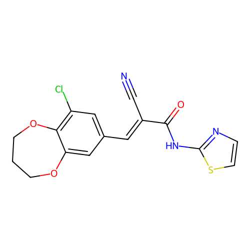 3-(9-chloro-3,4-dihydro-2H-1,5-benzodioxepin-7-yl)-2-cyano-N-(1,3-thiazol-2-yl)prop-2-enamide structure