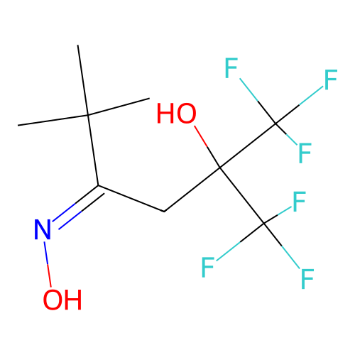 3-Hexanone, 2,2-dimethyl-5-hydroxy-1,1,1-trifluoro-2-(trifluoromethyl)-, oxime structure