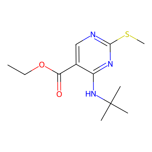 Ethyl 4-(tert-butylamino)-2-(methylthio)pyrimidine-5-carboxylate structure